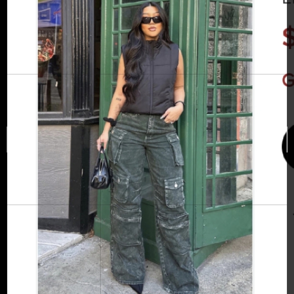 Fashion Nova Dark Green Wide Leg Cargo Pants